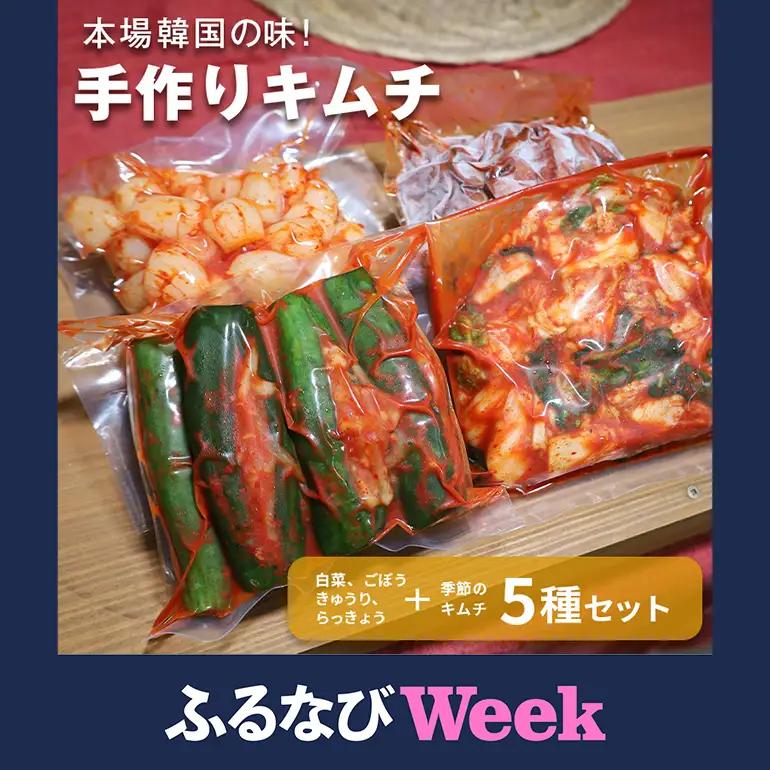 キムチ 5種 (きゅうり らっきょう ごぼう 白菜 季節のキムチ)セット 2.1kg ～ 2.7kg (1袋 約350～450g×5種類) AF-003