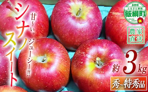りんご シナノスイート 秀～特秀 3kg  松澤農園 沖縄および離島への配送不可 2026年10月下旬頃から2026年11月中旬頃まで順次発送予定 令和8年度収穫分 長野県 飯綱町 [1333]