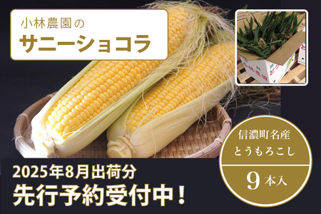 【令和6年分先行予約！】 小林農園のとうもろこし「信濃町産サニーショコラ（９本セット）」｜２０２４年８月のお届け予定☆生産者直送【長野県信濃町ふるさと納税】 