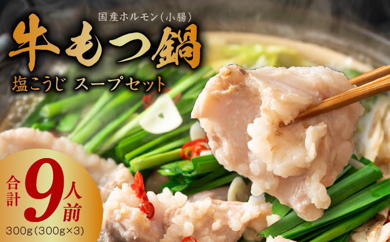 G1774 【アキラ商店】牛もつ鍋 スープセット 9人前【国産 牛肉 ホルモン 塩こうじ モツ 鍋 高評価 冷凍 鍋セット 簡単調理】