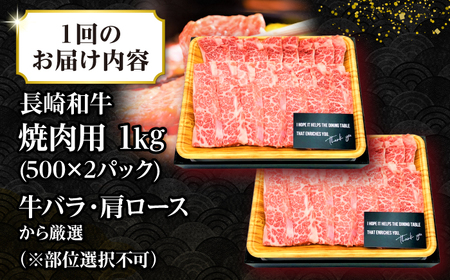 【全2回定期便】【訳あり】【A4〜A5ランク】長崎和牛 焼肉切り落とし 1kg（500g×2パック）(肩ロース・バラ）《壱岐市》【株式会社MEAT PLUS】 肉 牛肉 黒毛和牛 焼き肉 焼肉 焼肉用