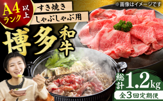 【3回定期便】博多和牛 しゃぶしゃぶ・すき焼き用400g 肉 牛肉 ウデ モモ 肩ロース 国産 福岡 冷凍 広川町 / 株式会社MEAT PLUS [AFBO019]