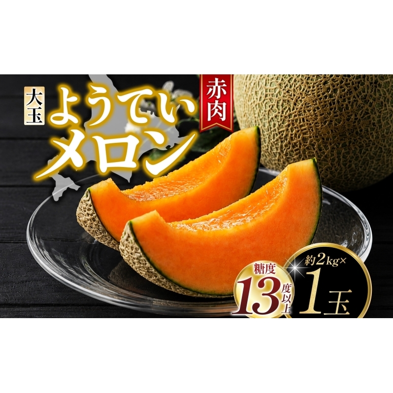 北海道 赤肉メロン 大玉 約2kg 1玉 メロン 赤肉 果物 フルーツ 甘い 完熟 スイーツ デザート 産直 国産 贈答品 お祝いギフト羊蹄山 JAようてい