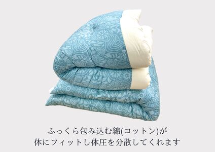 極上純綿　もめん布団　掛敷セット　(菊水柄・ブルー)【CW116W】