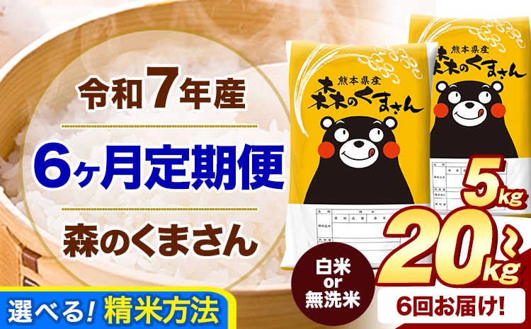 【6ヶ月定期便】令和7年産 白米 無洗米 森のくまさん 5kg 10kg 20kg《お申込み翌月から出荷》 熊本県産 白米 精米 米 こめ コメ お米 kome---mifune_lcl_1247_mo6_---
