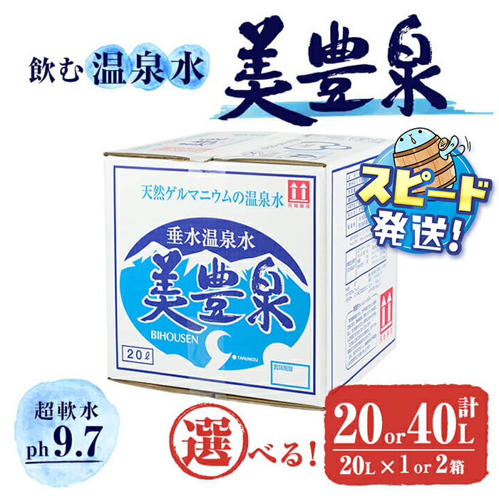 【ふるさと納税】【定期便対応】＜すぐ届く！＞飲む温泉水/美豊泉 (20L×1箱or2箱 / 定期便6回 計6箱 or 12回 計12箱) 水 ミネラルウォーター 温泉水 シリカ水 軟水 超軟水 20L BIB バックインボックス 定期便 国産 鹿児島産 垂水市 常温 常温保存【池田建設】
