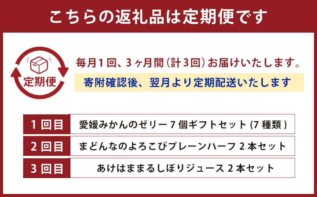 みかん三昧定期便（3ヵ月定期便）みかん ゼリー ギフトセット まどんな ケーキ ジュース みかんジュース（634）