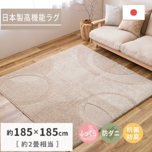 【ふるなびWEEK対象】日本製 ふっくら厚手の防ダニ・抗菌防臭加工 カーペット 1枚 約185×185cm ベージュ 350118307 [3460]