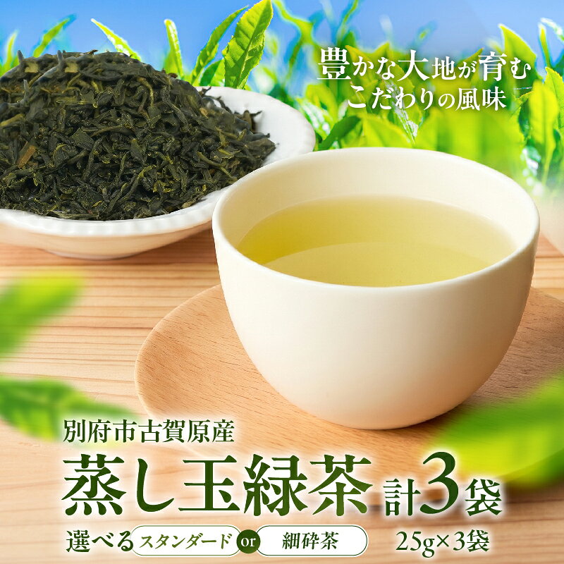 【ふるさと納税】 《選べる種類》 【別府市古賀原産】 蒸し玉緑茶 スタンダード 細砕茶 25g×3袋 日本茶 お茶 茶葉 ティーバッグ 飲料 国産茶 希少茶 高品質 急須 水出し茶 簡単 手軽 おもてなし 普段使い お取り寄せ ギフト 贈答 おすすめ 大分県 別府市 送料無料