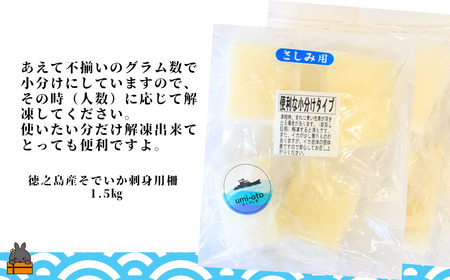 徳之島の漁師が荒波で釣り上げたそでいか 冷凍お刺身用小分け柵 1.5kg（約15人前） （ ソデイカ いか イカ 大型のいか 回遊 お刺身 甘い ねっとり 冷凍 新鮮 お寿司 料理 徳之島 奄美 沖縄