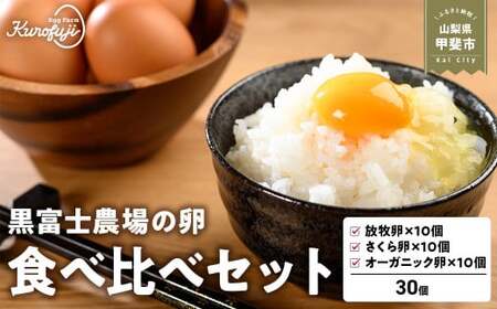 黒富士農場の卵食べ比べセット 計30個　卵 たまご タマゴ 玉子 鶏卵 生卵 食べ比べセット さくら卵 黒富士農場 新鮮 自然卵 放牧卵 たまごかけご飯 平飼い オーガニック 冷蔵 山梨 甲斐市 B-28