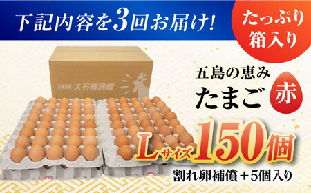 【3回定期便】【箱入り】五島の恵みたまご Lサイズ 150個入 / 卵 赤玉子 五島市 / 五島列島大石養鶏場[PFQ023]  玉子 タマゴ 鶏卵 希少 五島列島