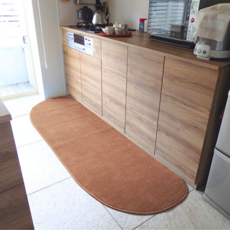 北欧風キッチンマット ラグマットタイプ 65×210cm ゆりかご型 オーカー 抗菌防臭 SEK 織人しきもの屋工房 diw0235