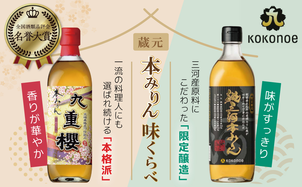 本みりん九重櫻・純三河本みりん（各500ml×1本）味比べセット 三河みりん発祥の醸造元 九重味淋 みりん 味醂 醸造のまち碧南 国内産 ギフト 水稲もち米 米こうじ 簡単プロの味に 本格米焼酎 全国