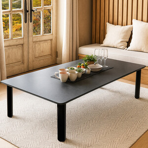 ｛開梱設置付｝ 座卓 折りたたみ 210×90 完成品 大川家具 長方形 6人 8人 ダイニングテーブル ローテーブル ちゃぶ台  （アルベル/TJ887KT74/フチ黒色/角R10/木製無垢材黒色折れ脚） 和モダン 和室 洋室 長机 座卓テーブル 折り畳み 福岡県大川市