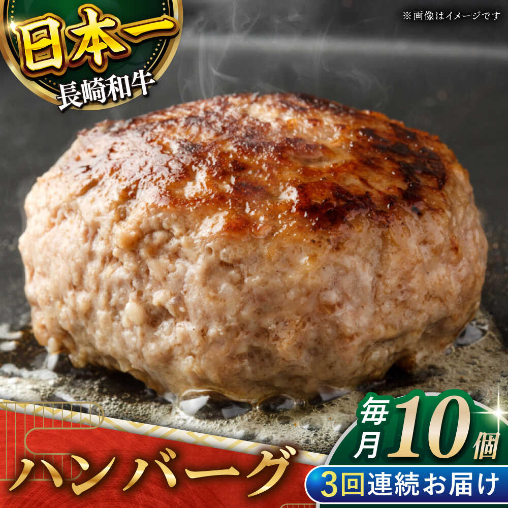 【ふるさと納税】【3回定期便】長崎和牛　ハンバーグ　10個入り（各200g）【黒牛】[QBD080]