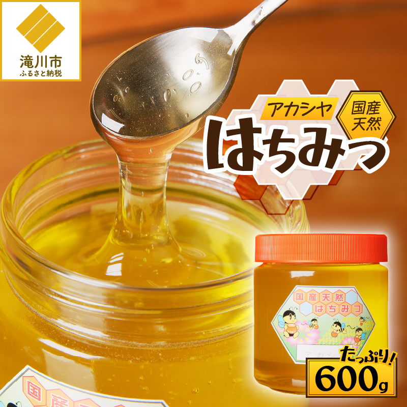 【北海道滝川産】高見養蜂場の純粋はちみつ(アカシヤ600g×1本)｜国産 日本製 天然 無添加 純粋 非加熱 生はちみつ ミツバチ ハニー 栄養 健康 美容 ビタミン ミネラル 抗生物質 プロポリス アミノ酸 濃厚 ギフト 贈答