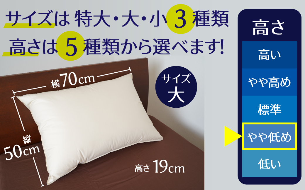 【高さが選べる】 綿桂の羽毛枕　『天使のダウンピロー』　 レギュラークラス (50×70cm) / やや低め 寝具 枕 ふかふか ホテル 睡眠改善  H115-093