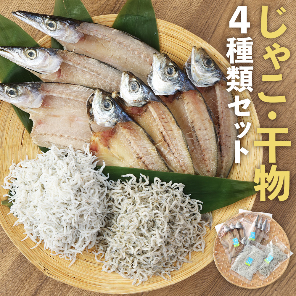 
浜口海産物店のじゃこ2種と干物2種セット　シラス 無添加 釜揚げ しらす丼 ちりめん丼【R00013】
