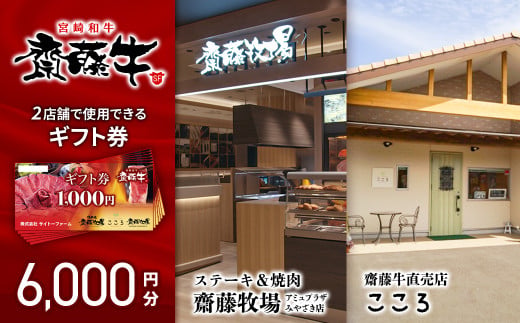 サイトーファームギフト券 6000円分（1000円×6枚）「宮崎和牛 齋藤牛」＜5-3a＞
