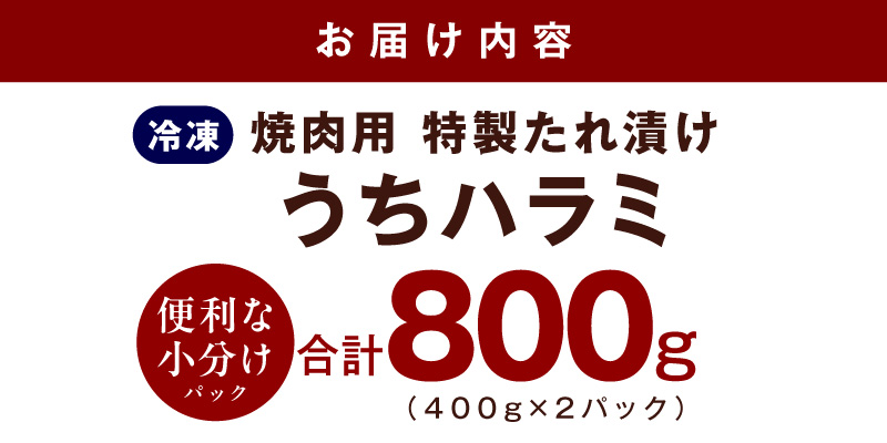 【氷温熟成×特製ダレ】希少部位 牛肉 うちハラミ 800g（400g×2） mrz0398