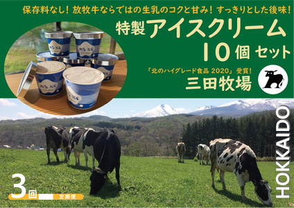 【3ヵ月定期便】アイス 三田牧場 特製 アイスクリーム 4種類 10個 セット ミルク チョコレート いちごミルク ラムレーズン お菓子 デザート 新鮮 生乳 練乳 生クリーム 
