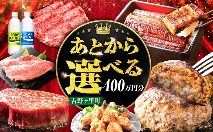 
            【あとから選べる】吉野ヶ里町 ふるさとギフト 400万円分 / あとから寄附 あとからギフト 選べる寄附 400万円 4000000円 / 吉野ヶ里町 [FZZ028]
          