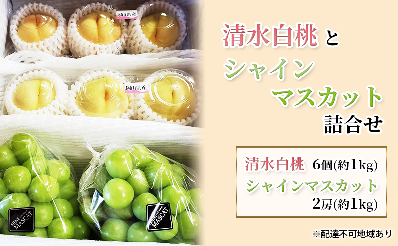 【2026年先行予約】桃 ぶどう 岡山県産 清水白桃（6個・約1kg）と シャインマスカット （2房・約1kg） 詰合せ セット 《2026年7月下旬-8月中旬頃出荷》 もも モモ 葡萄 ブドウ フルーツ 果物 数量限定 