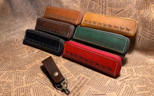 馬九いくキーリング(ダークブラウン)＆馬九いくラウンドファスナーペンケース(キャメル)　栗東市 / 株式会社ブルズエフ [BIAU100]