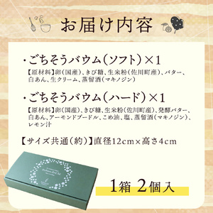【ふるさと納税】＜ソフト・ハード各1個＞ごちそうバウム 計2箱 バームクーヘン バウムクーヘン スイーツ グルテンフリー 米粉菓子 佐川町産米粉使用 【着色料・香料 ・乳化剤・保存料・不使用】 地質学