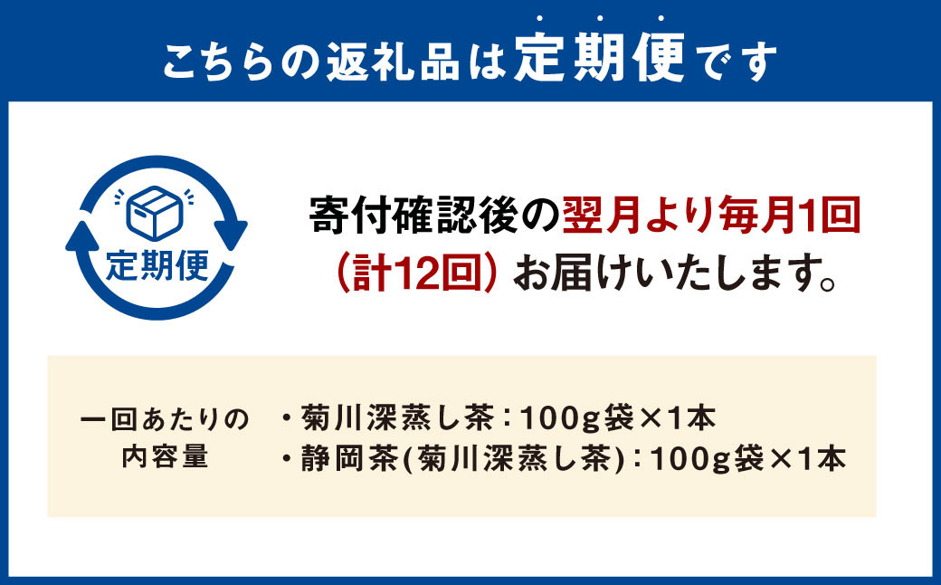 【12ヶ月定期便】 こだわり製法で作った高級菊川茶 計200g 100g×2本 セット 【深蒸し 煎茶】