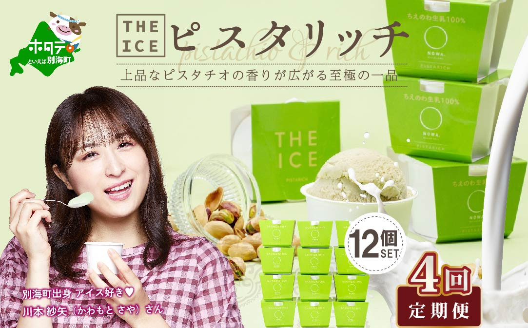 
【毎月定期便】【THE ICE】ピスタリッチ12個セット×4ヵ月定期便【be003-1069-100-4】（J FARM AMUSE 株式会社）( アイス あいす アイスクリーム 北海道 別海町 ふるさとチョイス ふるさと納税 仕組み キャンペーン 限度額 計算 ランキング やり方 シミュレーション チョイス チョイスマイル ジェラート )
