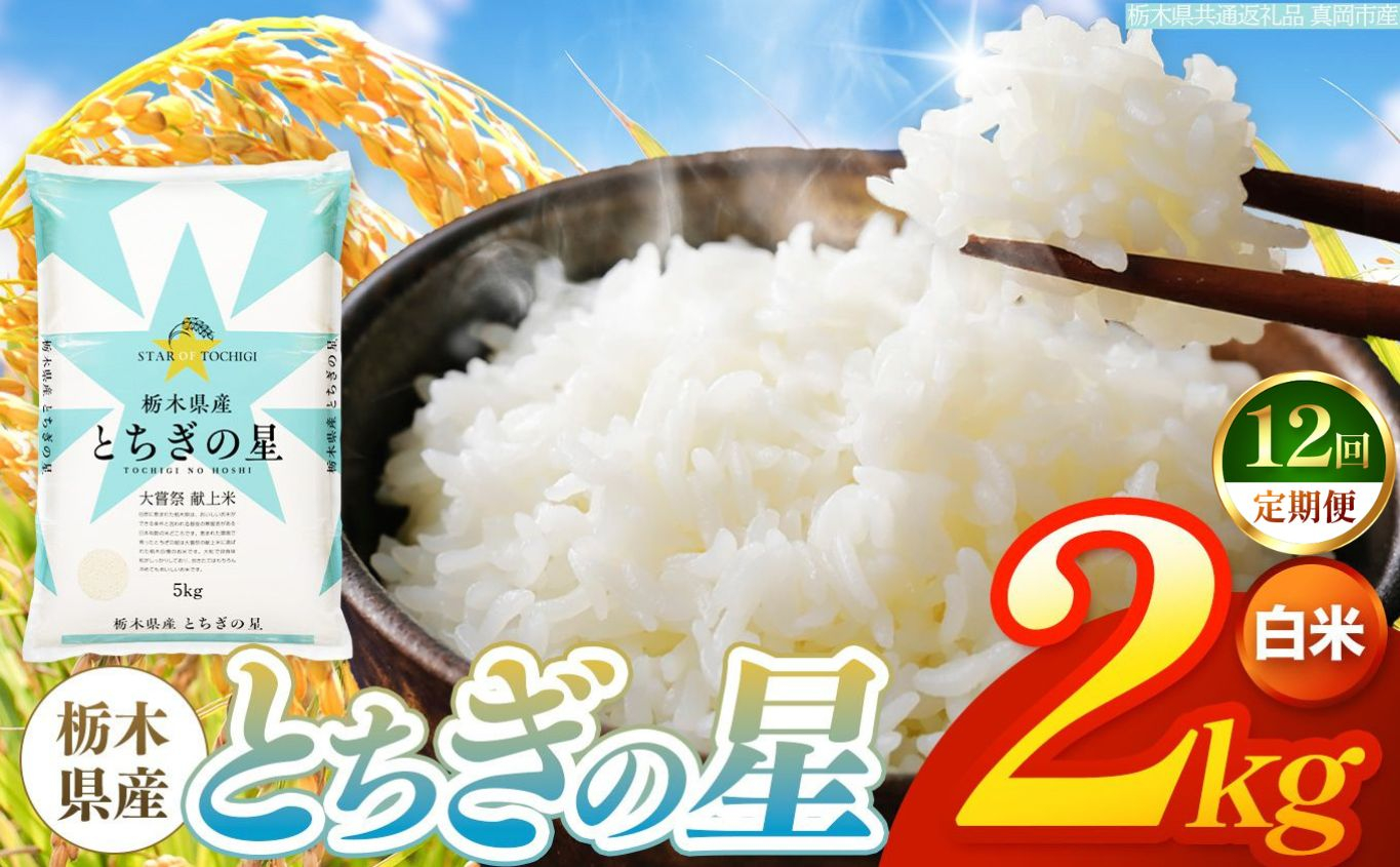 【令和8年産 新米】 【定期便12回】栃木県産 お米 とちぎの星　（白米） 2kg 【2026年秋以降発送】 |  栃木県 矢板市 【栃木県共通返礼品 真岡市産】