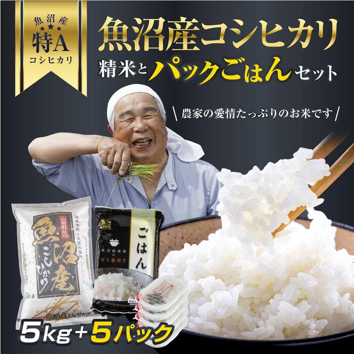 【ふるさと納税】新潟県 魚沼産 コシヒカリ お米 5kg ＆ こしひかり パックごはん 5パックセット （お米の美味しい炊き方ガイド付き）