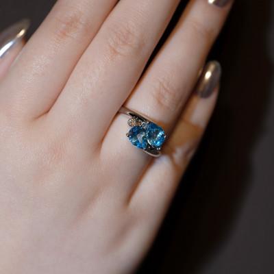 ふるさと納税 山梨県 【17.5号】Pt ブルートパーズ ダイヤモンド 水滴リング |  | 02