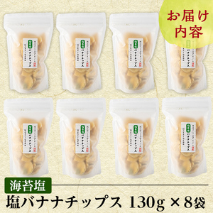 A0-251-A 錦江湾にしきの塩と鹿児島県産あおさ海苔をまぶした海苔塩バナナチップス(合計約1.04kg・130g×8袋)【かわいち国分】 霧島市 バナナチップ バナナ ばなな チップス チップ 果