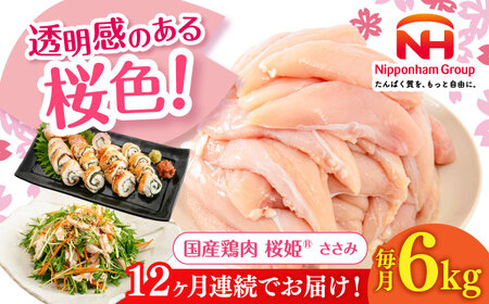 【全12回定期便】桜姫 ささみ 計6kg（2kg×3パック）【東日本フード株式会社】 国産 鶏 とり肉 ささみ ササミ 冷凍 北海道 [AXBM082]