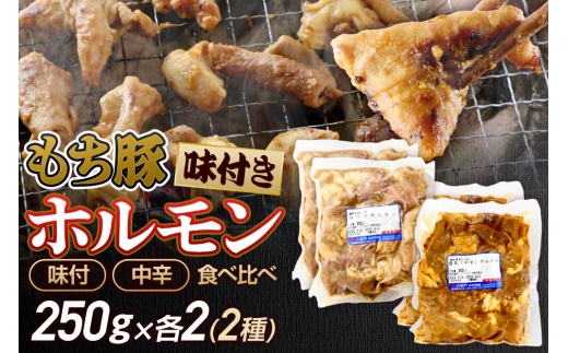 群馬県産 もち豚 ホルモンセット（味付・中辛）約1kg（約250g×各2）豚肉 沼田市 特産品 肉の長門 [モチ もち ブタ ぶた 肉 ほるもん バラエティ 食べ比べ 味比べ]