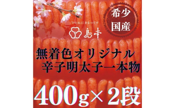 【博多辛子明太子の島本】希少国産卵・無着色オリジナル辛子明太子一本物400ｇ×2段（計800ｇ）≪築上町≫【株式会社島本食品】めんたいこ たらこ 明太子 国内産 無着色 1本物[ABCR007]