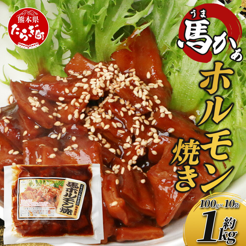 【ふるさと納税】馬かぁ ホルモン焼き 10個セット 合計1kg 100g×10個 小分け 千興ファーム 馬肉1キロ 馬ホルモン ホルモン 馬肉 タレ タレ漬け込み 肉 惣菜 おかず おつまみ お手軽 グルメ 冷凍 熊本県 多良木町 送料無料