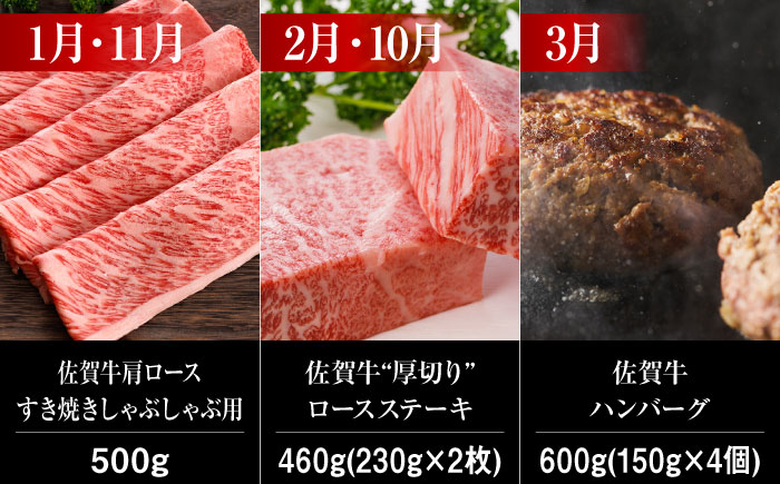 【全12回】 A5ランク 佐賀牛 霜降り 食べ比べ 定期便 約2-3人前 総計5.52kg 30万 /焼肉どすこい [UCC005] 最高級 牛肉 肉 ステーキ スライス ローストビーフ 焼肉