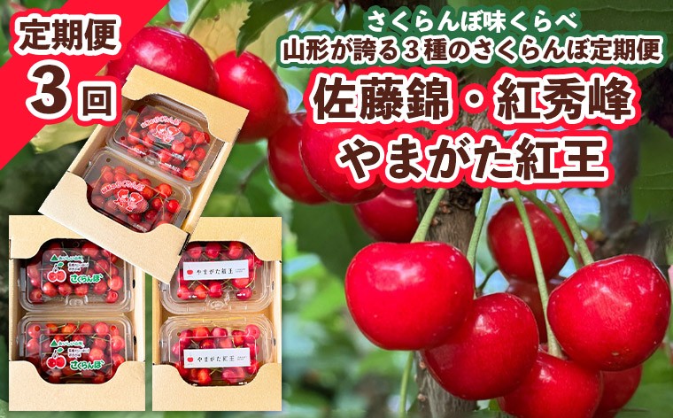 
            【定期便3回】さくらんぼ味くらべ 山形が誇る3種のさくらんぼ定期便 －佐藤錦・紅秀峰・紅王－ 【令和8年産先行予約】FS25-039
          