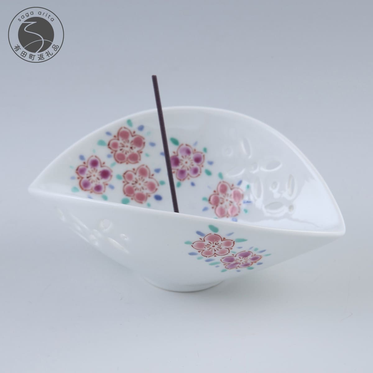 【ふるさと納税】有田焼 お香立〈花集文〉【赤絵白磁硯処 雪月花】手描き 伝統工芸 お香立て 花柄 赤絵 インテリア di001