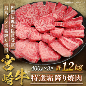 【A5等級】宮崎牛特選霜降り焼肉 1.2kg（400g×3P） 宮崎牛 ブランド牛 和牛 牛肉 焼肉 特選和牛 霜降り A5 宮崎県 小林市