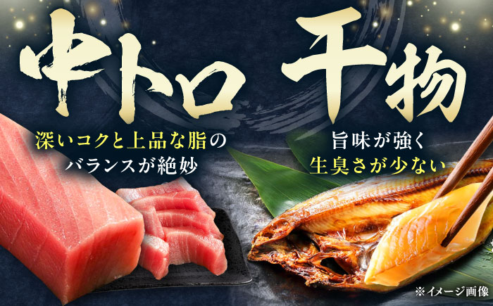 対馬産 本マグロ 中トロ 300g & 旬の干物 2種 《対馬市》【対海】 [WAH001] マグロ まぐろ 鮪 本鮪 本マグロ 養殖 トロ 中トロ 中とろ 刺身 干物 旬 魚 地魚 アジ カマス 冷