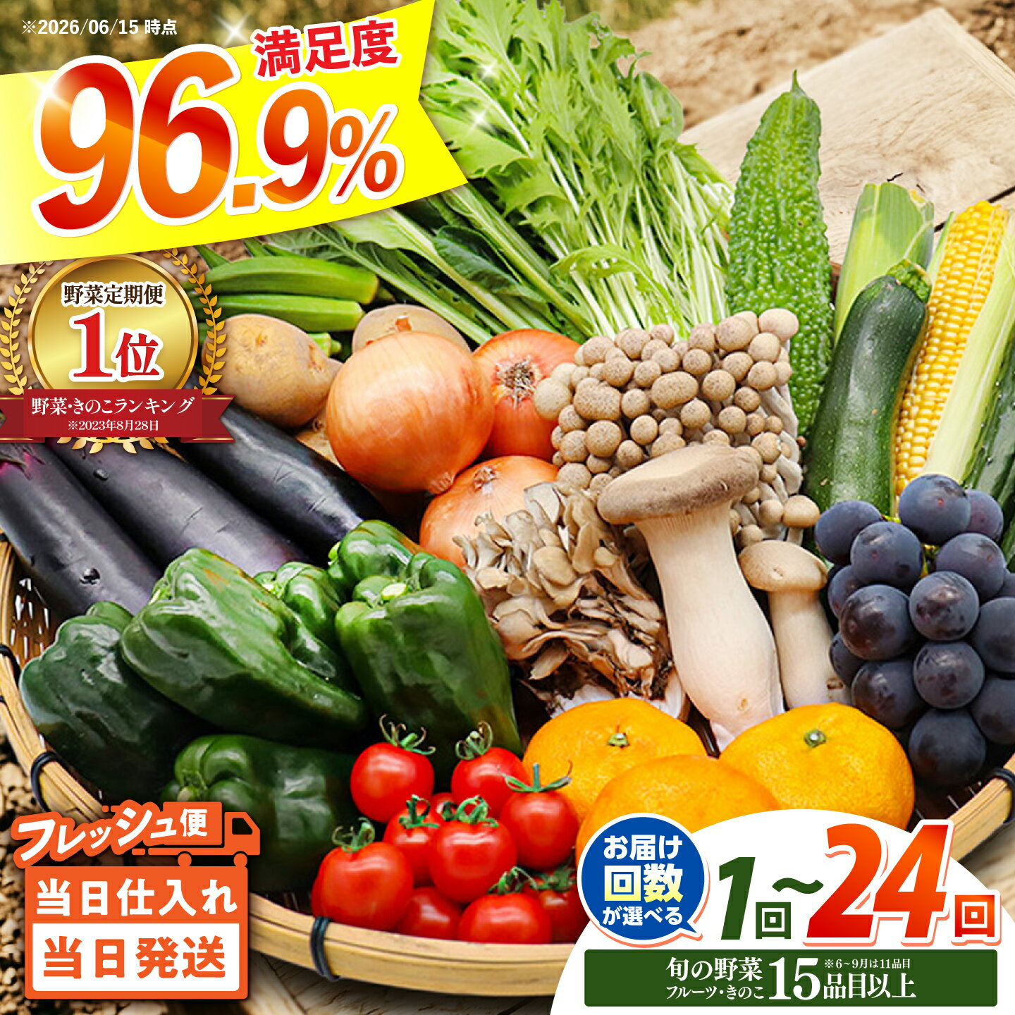 【ふるさと納税】【満足度96.9%】★4.78 旬の野菜セット 15品目以上 野菜定期便 当日仕入れ当日発送 選べる 3回 6回 12回 24回定期便 / 野菜 定期便 やさい 定期便 野菜セット やさいセット 春野菜 夏野菜 秋野菜 冬野菜 旬 / 南島原市 / 吉岡青果 [SCZ019]