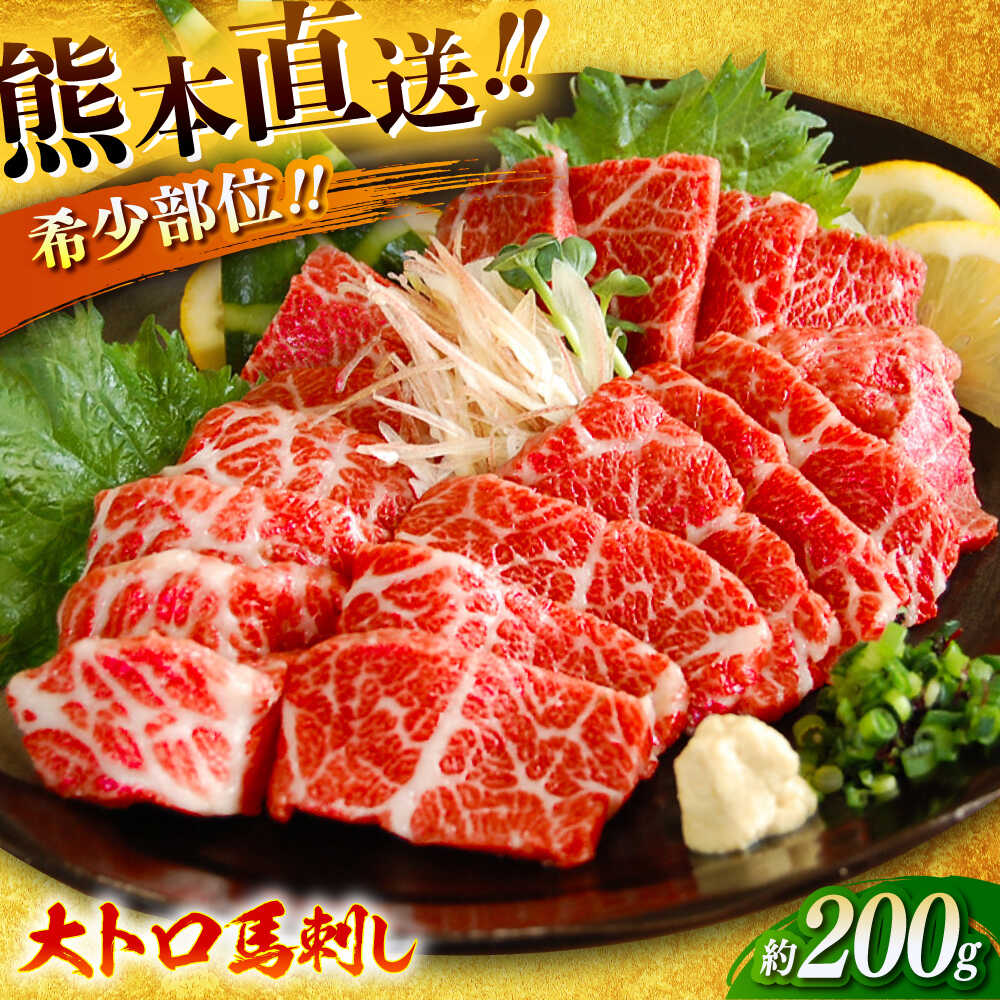 【ふるさと納税】厳選大トロ馬刺し 約200g 醤油 生姜付き 馬肉 馬刺し 厳選 希少 大トロ トロ ばさし 200グラム 2人前 熊本県 特産品 熊本 送料無料 冷凍 専用醤油付き 薬味付き 生姜 専用タレ付き ブロック 産地直送【有限会社菊陽食肉センター】[BHAC005]