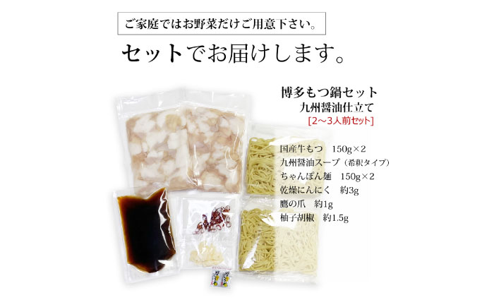 【全6回定期便】博多もつ鍋セット(九州醤油仕立て) 2～3人前　国産牛もつ300g《築上町》【株式会社ベネフィス】 [ABDF153]