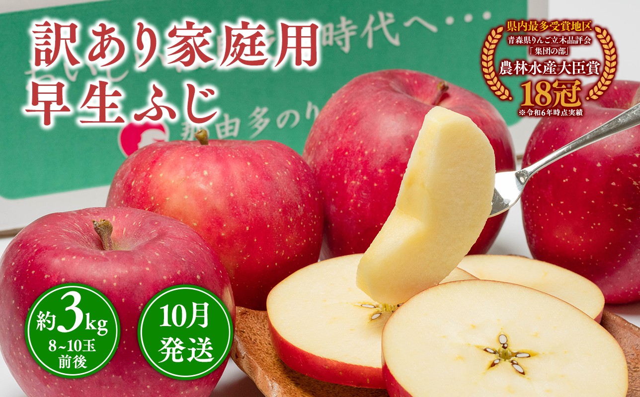 
            10月発送 【訳あり】家庭用早生ふじ 約3kg 【青森県 平川市 那由多のりんご園】家庭用 10月発送 青森 青森県産 平川 りんご リンゴ 林檎 くだもの 果物 フルーツ 
          