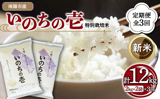 【令和6年産 新米 先行予約】 【金賞受賞農家】 《定期便3回》 特別栽培米 いのちの壱 計4kg(2kg×2袋)×3か月 《令和6年10月中旬～発送》 『あおきライスファーム』 山形南陽産 米 白米 精米 ご飯 農家直送 山形県 南陽市 [1600-R6]